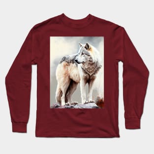 Arctic Gray Wolf - Watercolor Paint Long Sleeve T-Shirt